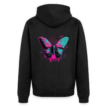 Bemalter Schmetterling Vaporwave - Unisex Premium Bio Zip Hoodie - Schwarz - Hinten - Nico (187cm)