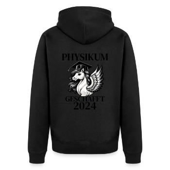 Physikum geschafft!!! Medizinstudent Universität - Unisex Premium Bio Zip Hoodie - Schwarz - Hinten - Nico (187cm)