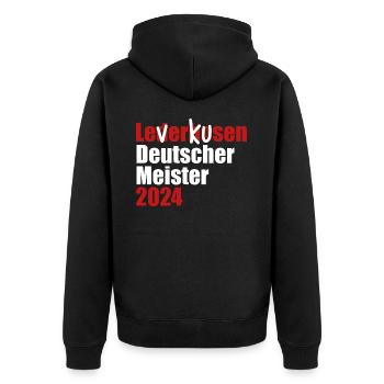 Leverkusen - Deutscher Meister 2024 - Unisex Premium Bio Zip Hoodie - Schwarz - Hinten - Nico (187cm)