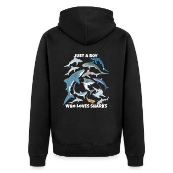Just a boy who loves sharks - Unisex Premium Bio Zip Hoodie - Schwarz - Hinten - Nico (187cm)
