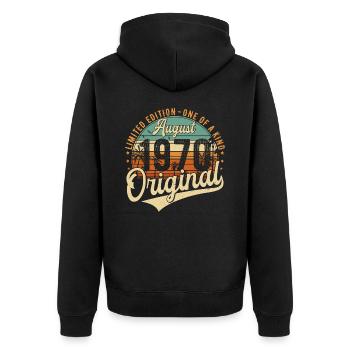 Août 1970 Vintage Anniversaire Rétro - Veste à capuche bio Premium Unisexe - noir - Dos - Nico (187cm)