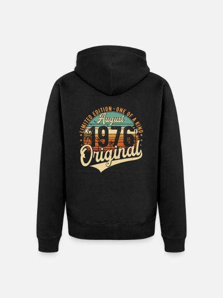 August 1976 Vintage Jahrgang Geburtstag Retro - Premium økologisk unisex-hættejakke - sort