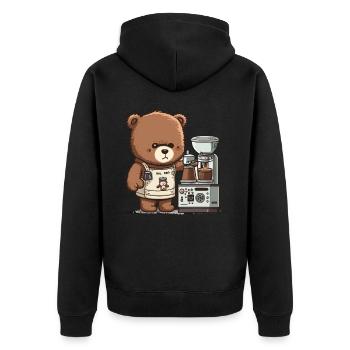 Bär Barista - Unisex Premium Bio Zip Hoodie - Schwarz - Hinten - Nico (187cm)