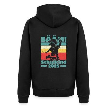 Einschulung Schulanfang Jungen Schulkind 2025 - Unisex Premium Bio Zip Hoodie - Schwarz - Hinten - Nico (187cm)