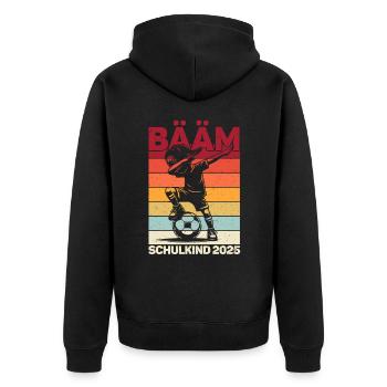 Einschulung Schulanfang Jungen Schulkind 2025 - Unisex Premium Bio Zip Hoodie - Schwarz - Hinten - Nico (187cm)