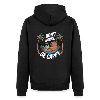 Lustiges Capybara Schlafshirt Kostüm Pyjama - Unisex Premium Bio Zip Hoodie - Schwarz - Hinten - Nico (187cm)