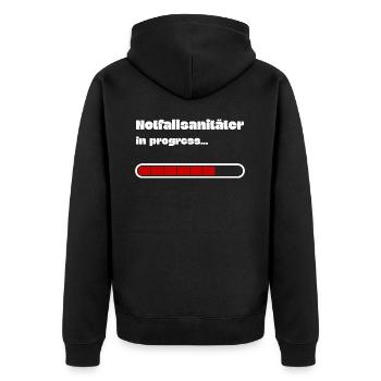 Notfallsanitäter Rettungsdienst Ausbildung Examen - Unisex Premium Bio Zip Hoodie - Schwarz - Hinten - Nico (187cm)