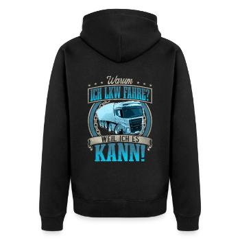 LKW Fahrer - Unisex Premium Bio Zip Hoodie - Schwarz - Hinten - Nico (187cm)