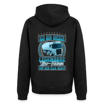 LKW Fahrer - Unisex Premium Bio Zip Hoodie - Schwarz - Hinten - Nico (187cm)