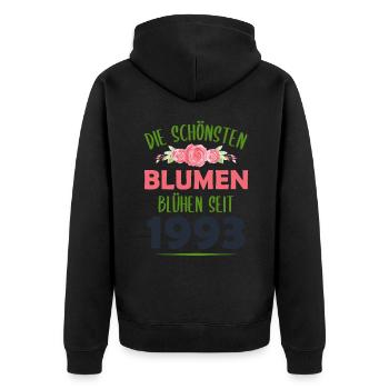 Jahrgang 1993 Blumen Spruch Geburtstag Geschenk - Unisex Premium Bio Zip Hoodie - Schwarz - Hinten - Nico (187cm)