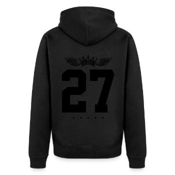 27 Zahl Krone - Unisex Premium Bio Zip Hoodie - Schwarz - Hinten - Nico (187cm)