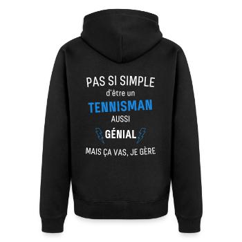 Awesome Tennis Man T-Shirt - Unisex Premium Organic Zip Hoodie - black - Back - Nico (187cm)