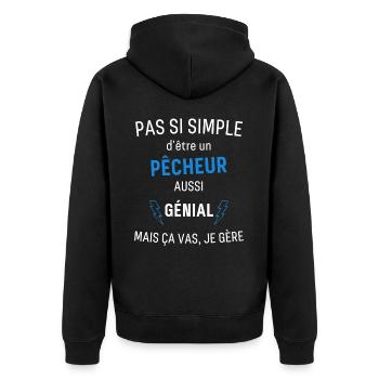 Tolles Fischer-T-Shirt - Unisex Premium Bio Zip Hoodie - Schwarz - Hinten - Nico (187cm)