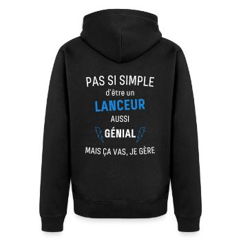 Tolles Launcher T-Shirt - Unisex Premium Bio Zip Hoodie - Schwarz - Hinten - Nico (187cm)