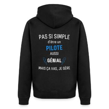 Tolles Piloten-T-Shirt - Unisex Premium Bio Zip Hoodie - Schwarz - Hinten - Nico (187cm)