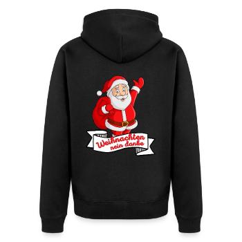Weihnachten nein Danke - Unisex Premium Bio Zip Hoodie - Schwarz - Hinten - Nico (187cm)