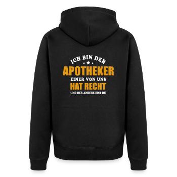 Ich bin der Apotheker - einer von uns hat Recht - Unisex Premium Bio Zip Hoodie - Schwarz - Hinten - Nico (187cm)