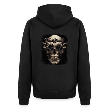 Steampunk Zombie Totenkopf - Unisex Premium Bio Zip Hoodie - Schwarz - Hinten - Nico (187cm)