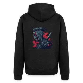 Zombie Ninja Punk - Unisex Premium Bio Zip Hoodie - Schwarz - Hinten - Nico (187cm)