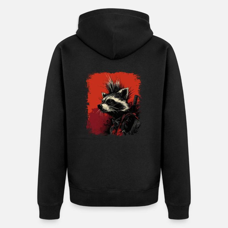 Raton laveur Ninja Punk - Veste à capuche bio Premium Unisexe - noir