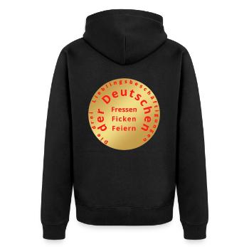 Die drei Lieblingsbeschäftigungen der Deutschen - Unisex Premium Bio Zip Hoodie - Schwarz - Hinten - Nico (187cm)