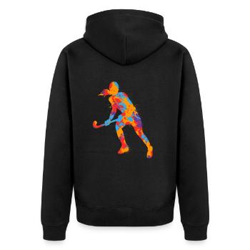 Feldhockey Hockeyspielerin Mädchen Hockeyspieler - Unisex Premium Bio Zip Hoodie - Schwarz - Hinten - Nico (187cm)