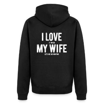 Ich liebe meine Frau - Jagen - Geschenk - Unisex Premium Bio Zip Hoodie - Schwarz - Hinten - Nico (187cm)