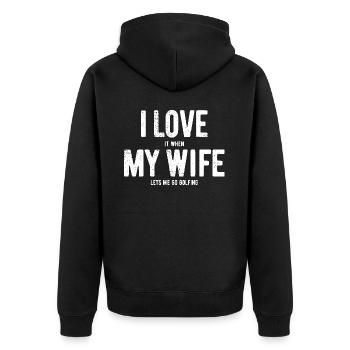 J’aime ma femme - Golf - Cadeau - Veste à capuche bio Premium Unisexe - noir - Dos - Nico (187cm)
