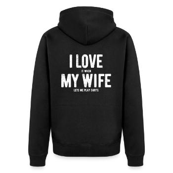 Ich liebe meine Frau - Darts - Geschenk - Unisex Premium Bio Zip Hoodie - Schwarz - Hinten - Nico (187cm)