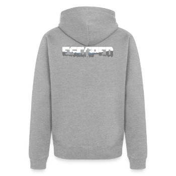 Escaped from Woods - Unisex Premium Bio Zip Hoodie - Grau meliert - Hinten - Nico (187cm)