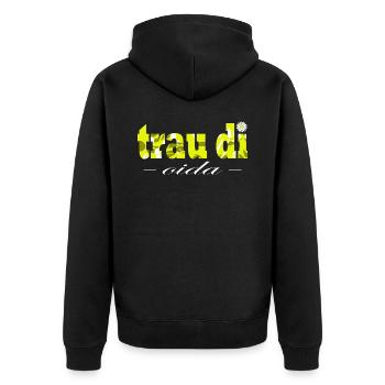 Trau di Oida Österreich Dialekt Wien - Unisex Premium Bio Zip Hoodie - Schwarz - Hinten - Nico (187cm)