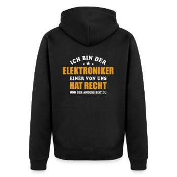 Ich bin der Elektroniker - einer von uns hat Recht - Unisex Premium Bio Zip Hoodie - Schwarz - Hinten - Nico (187cm)