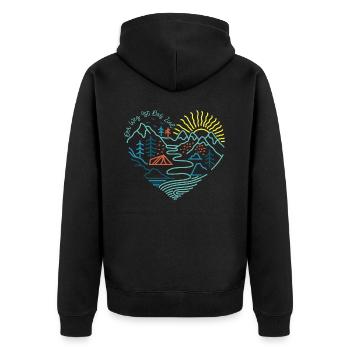 Berge Wandern Bergsteigen Sonne Zelt - Unisex Premium Bio Zip Hoodie - Schwarz - Hinten - Nico (187cm)