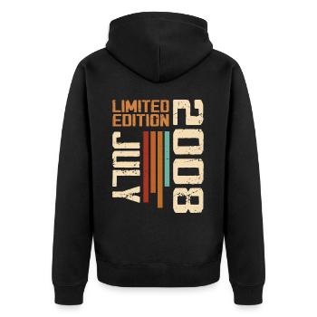 Juli 2008 Geburtstagsgeschenk 2008 Juli 2008 - Unisex Premium Bio Zip Hoodie - Schwarz - Hinten - Nico (187cm)