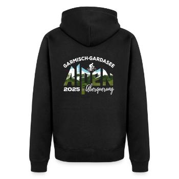 Alpenüberquerung 2025, Garmisch Gardasee, Rad - Unisex Premium Bio Zip Hoodie - Schwarz - Hinten - Nico (187cm)