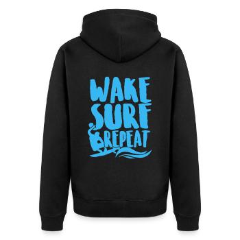 Surfing Wake Surf Repeat - Unisex Premium Organic Zip Hoodie - black - Back - Nico (187cm)