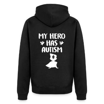 My Hero Has Autism - Unisex Premium Organic Zip Hoodie - black - Back - Nico (187cm)