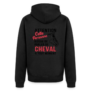 Cette Personne Risque Parler De Cheval Tout Moment - Veste à capuche bio Premium Unisexe - noir - Dos - Nico (187cm)