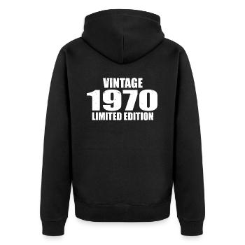 Vintage, années 1970, anniversaire, années 1970, rétro, années 1970 - Veste à capuche bio Premium Unisexe - noir - Dos - Nico (187cm)