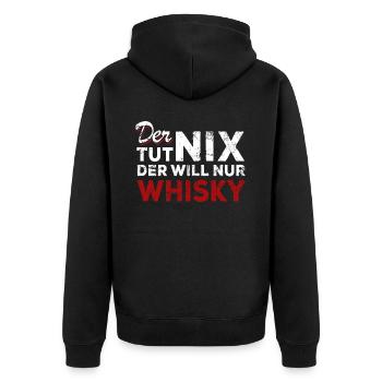 Der tut nix der will nur Whisky - Spruch - Unisex Premium Bio Zip Hoodie - Schwarz - Hinten - Nico (187cm)