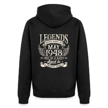 Legenden wurden im Mai 1948 geboren - Unisex Premium Bio Zip Hoodie - Schwarz - Hinten - Nico (187cm)