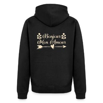 Bonjour mon amour. cadeau saint valentin. - Veste à capuche bio Premium Unisexe - noir - Dos - Nico (187cm)