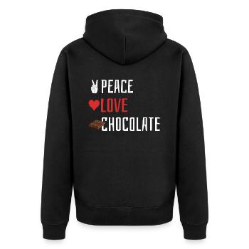 Peace Love Chocolate - Heart - Unisex Premium Organic Zip Hoodie - black - Back - Nico (187cm)