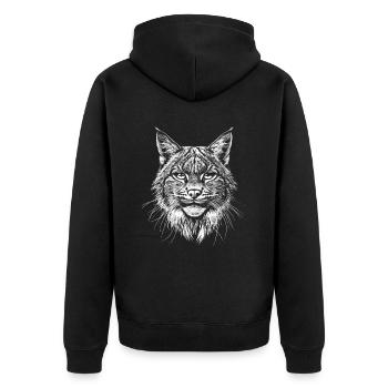 Luchs Portrait Wildtier Waldtier Luchse Tiere - Unisex Premium Bio Zip Hoodie - Schwarz - Hinten - Nico (187cm)