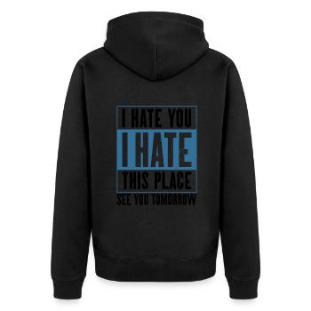 Gym I hate gym saying - Unisex Premium Organic Zip Hoodie - black - Back - Nico (187cm)