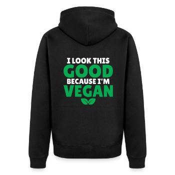 Veggie Lover Vegan Gift - Unisex Premium Organic Zip Hoodie - black - Back - Nico (187cm)
