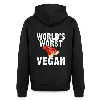 BBQ Grill Rindfleisch Liebhaber Geschenke - Unisex Premium Bio Zip Hoodie - Schwarz - Hinten - Nico (187cm)