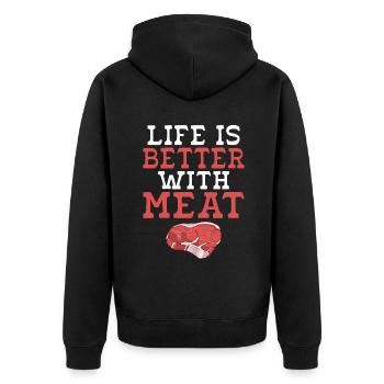 BBQ Grill Rindfleisch Liebhaber Geschenke - Unisex Premium Bio Zip Hoodie - Schwarz - Hinten - Nico (187cm)
