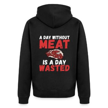 BBQ Grill Rindfleisch Liebhaber Geschenke - Unisex Premium Bio Zip Hoodie - Schwarz - Hinten - Nico (187cm)