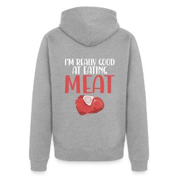 BBQ Grill Rindfleisch Liebhaber Geschenke - Unisex Premium Bio Zip Hoodie - Grau meliert - Hinten - Nico (187cm)